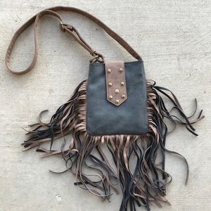 crossbody black & brown frindge purse